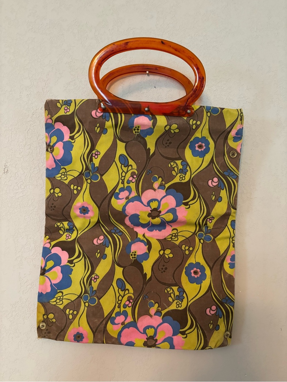 Retro 90's Floral Tote Bag with Brown Handle - Unbranded - Picture 7 of 10